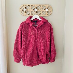 Forever 21 Button Up Sherpa Sweater/Jacket Maroon Sz Small